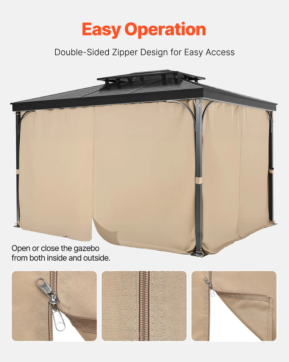 VEVOR Gazebo Curtains 4-Panel Sidewall Gazebo Privacy Curtains with Zippers Universal Sunshade Curtains Replacement for Patio