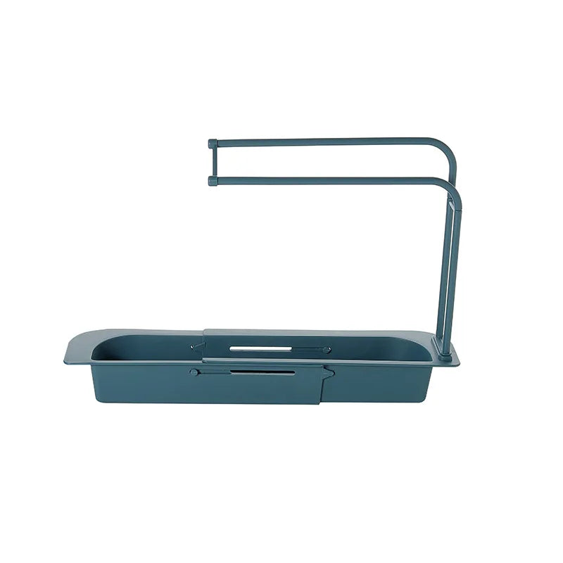 Telescopic Sink Shelf Kitchen Self Draining Rack Soap Sponge Storage Basket Holder Rag Towel Bar Household Supplies