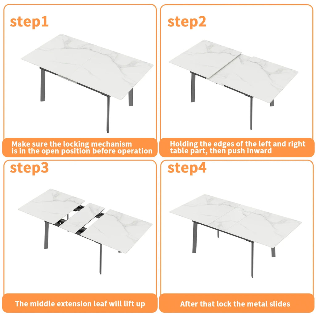 Extensible Dining Table Marble Top and Metal Frame Home Rectangular Kitchen Modern Furniture No Chairs