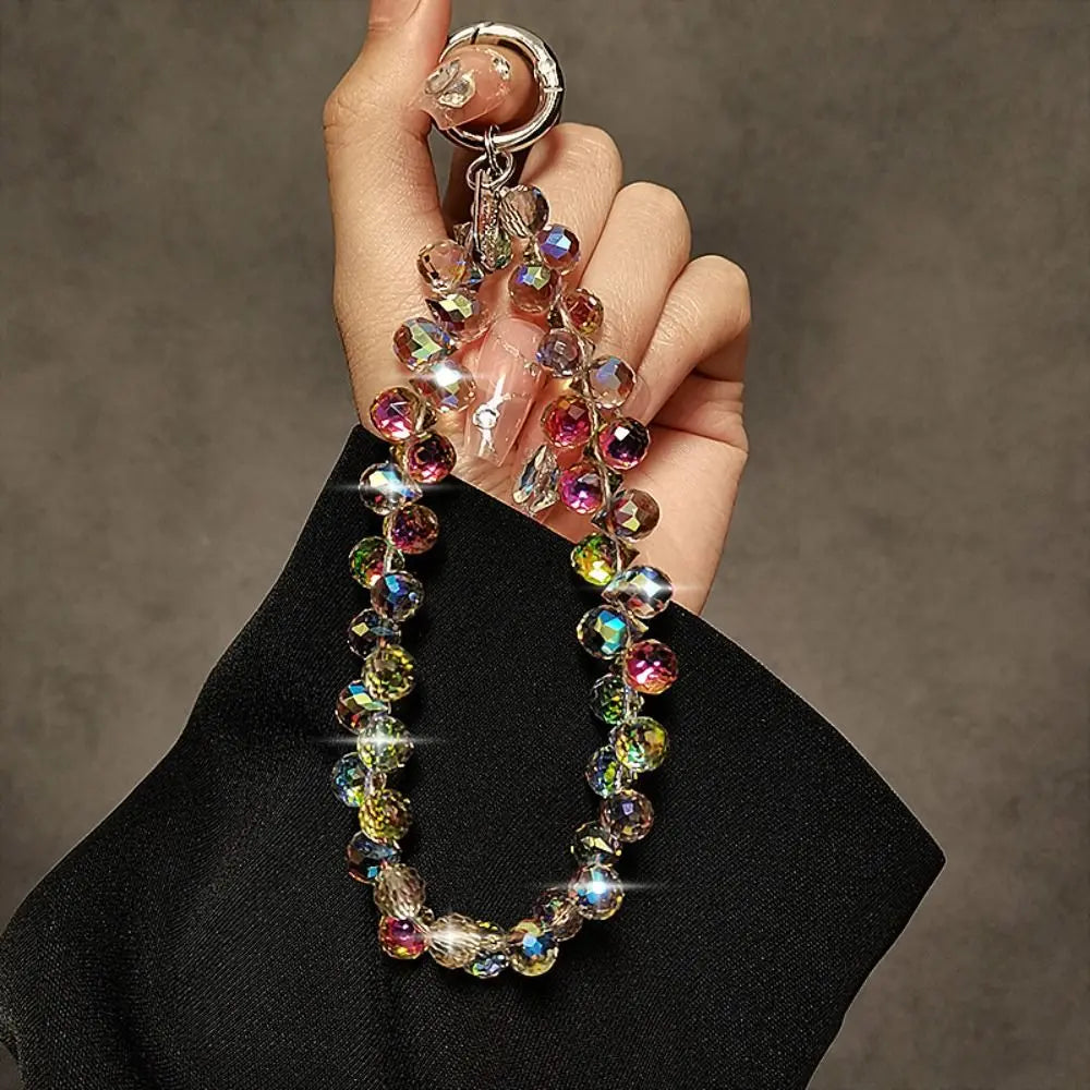 Colorful Mobile Phone Lanyard Chain Stylish Glitter Crystal Bead Pendant Keychain Jewelry Bag Accessories Sparkle Key Chains
