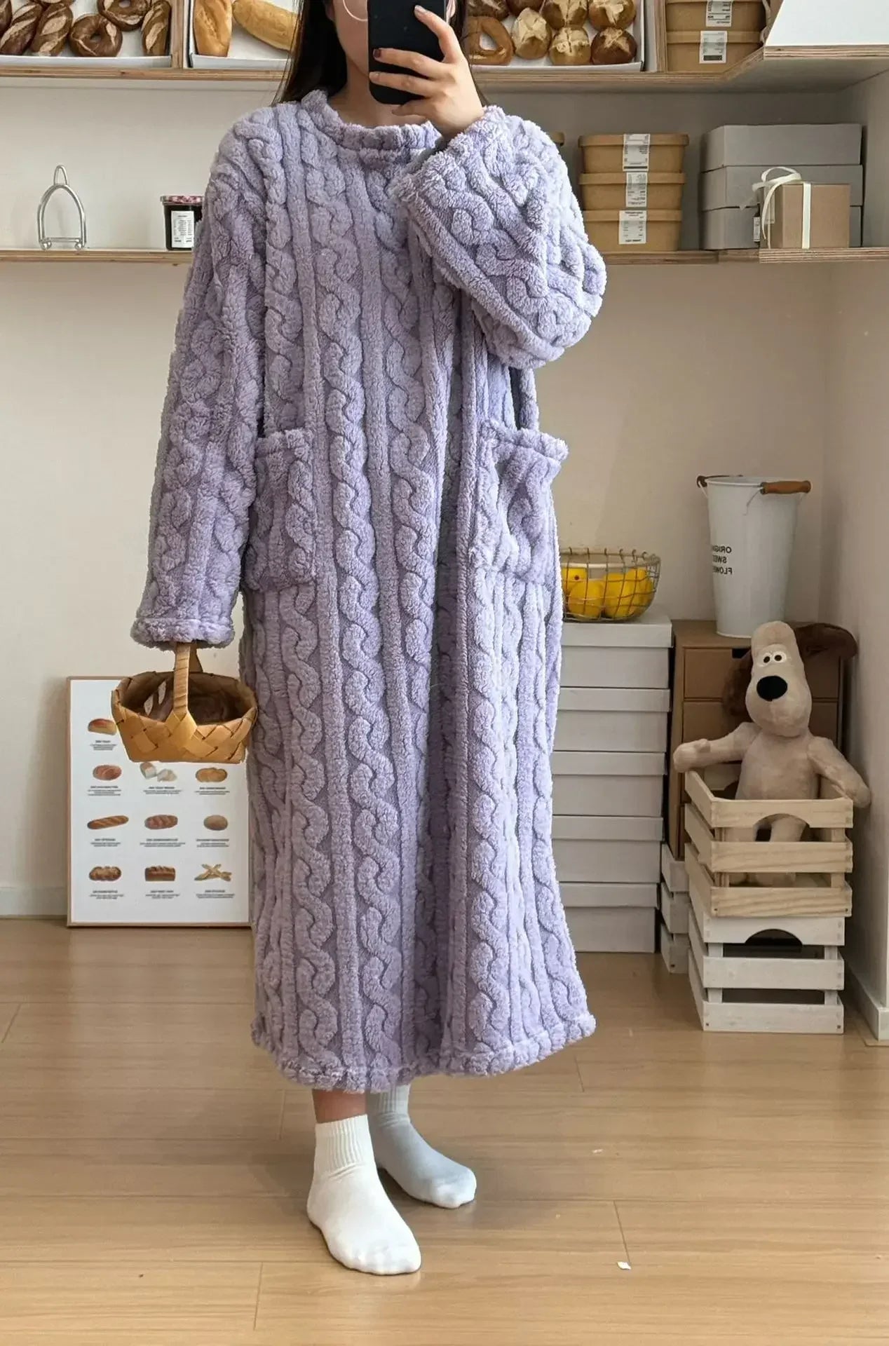Women’s Fleece Nightgown – Long Sleeve Thick Warm Wearable Blanket Dress