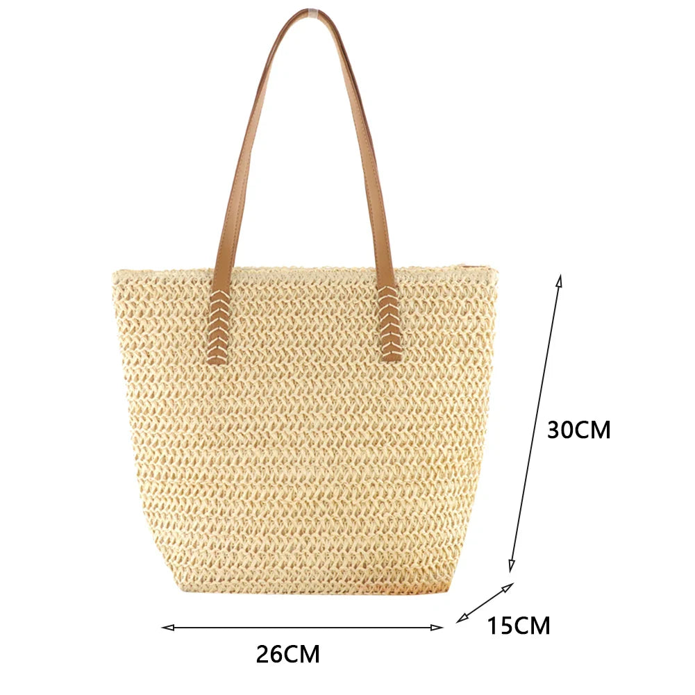 Handwoven Straw Shoulder Bag - Premium Summer Beach Tote | Artisan Woven Handbag for Women
