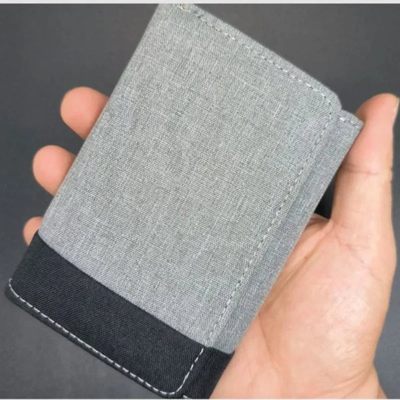 Men's Fashion Short Canvas Wallet Contrasting Colors Small Three Folded Purse Card Coin Small Change Bags