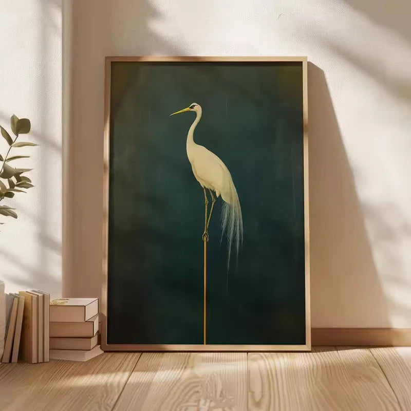 Modern Japanese Crane Canvas Posters – Elegant White Bird Wall Art Print