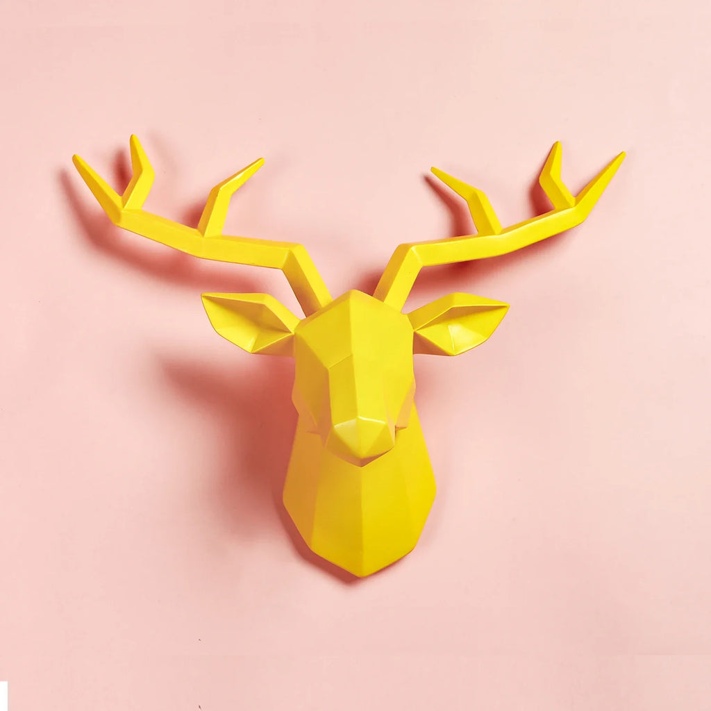 Modern Geometric Deer Head Wall Sculpture – Resin Antler Decor