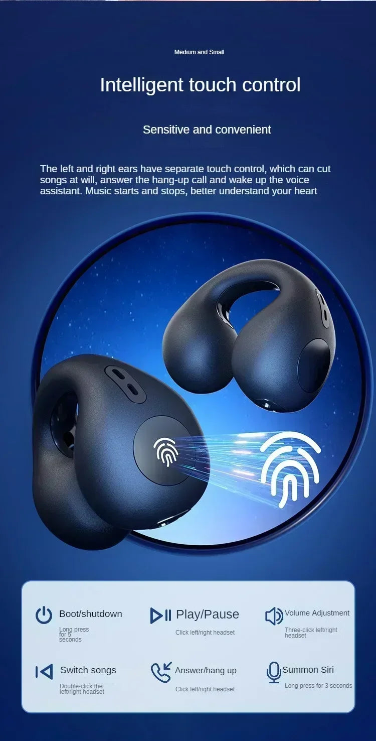 NEW Bluetooth 5.3 Wireless Bone Conduction Headphones T75 Clip Ear Music Noise Canceling Headset HD Call Sports Gaming Earphone