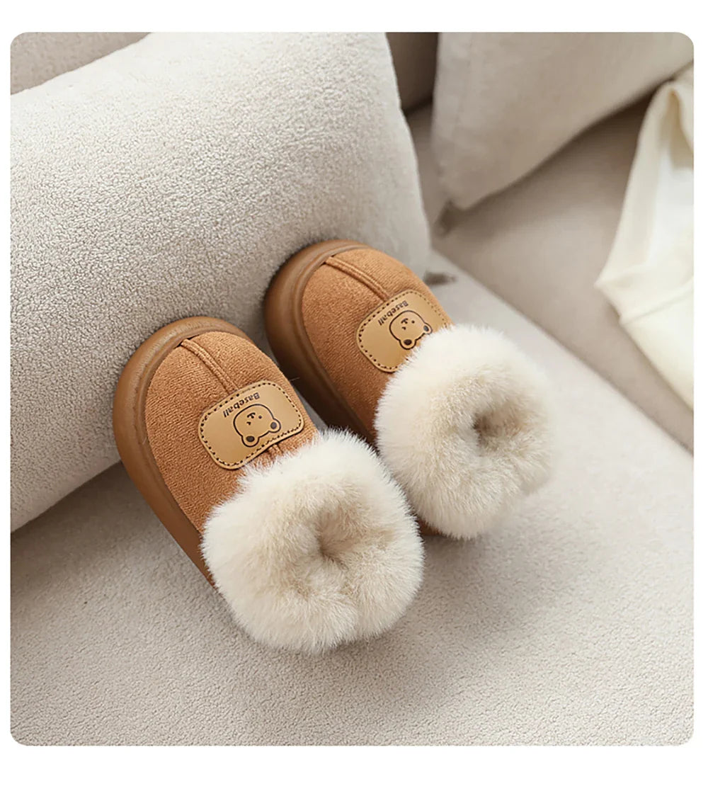 Unisex Cute Winter Boots for Toddlers Faux Fur Thick Warm Velvet Slip-On Baby Snow Footwear 1-3 Years Anti-Slippery PU Leather