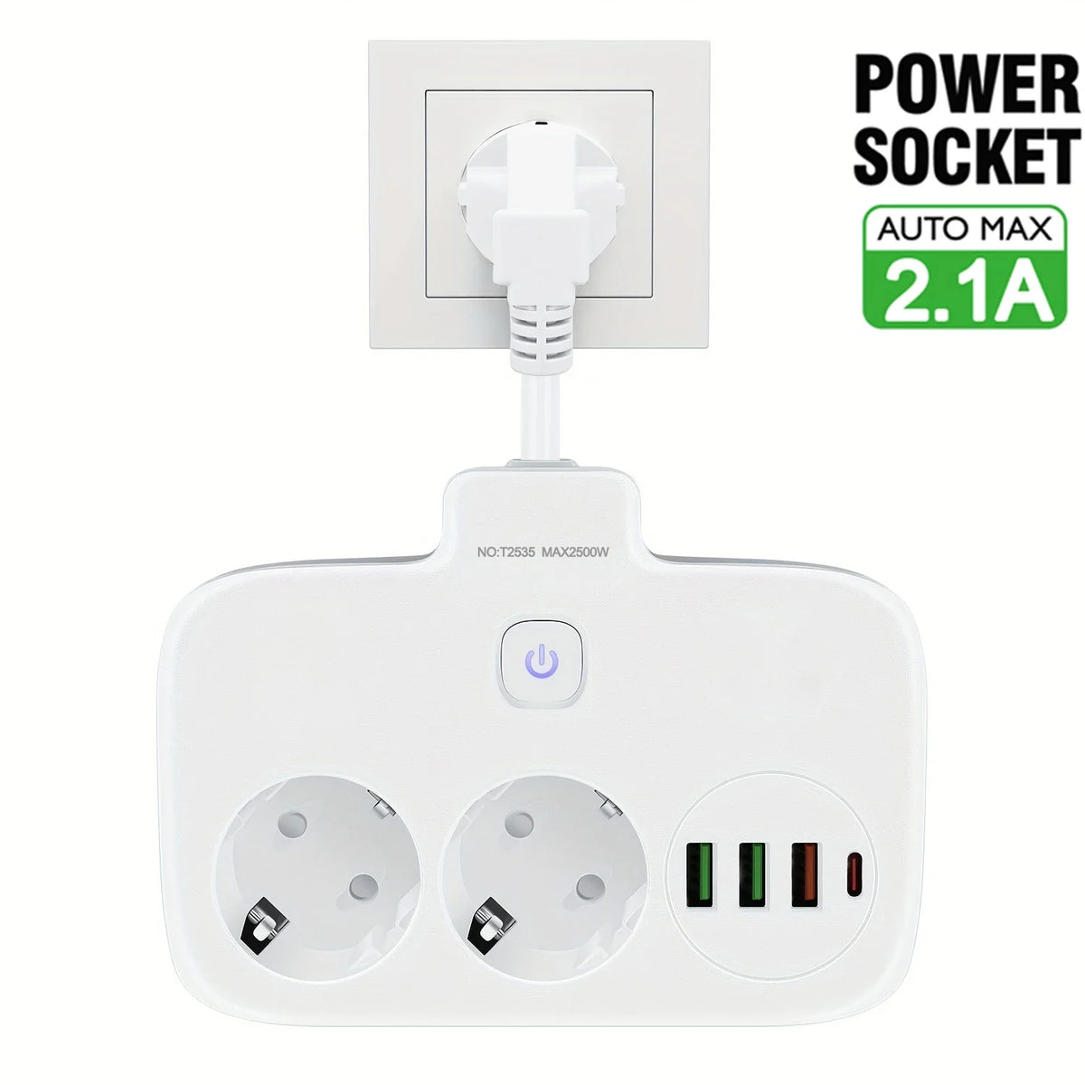 EU KR Plug Power Strip AC Outlets Multitap Electrical Wall Socket Extension Cord With USB C Ports Fast Charging Network Filter