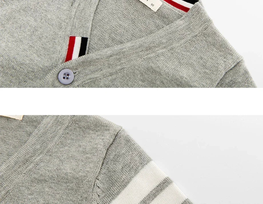 Kids Striped Knit Cardigan – Soft Cotton V-Neck Sweater for Boys & Girls, Warm Autumn Winter Knitwear