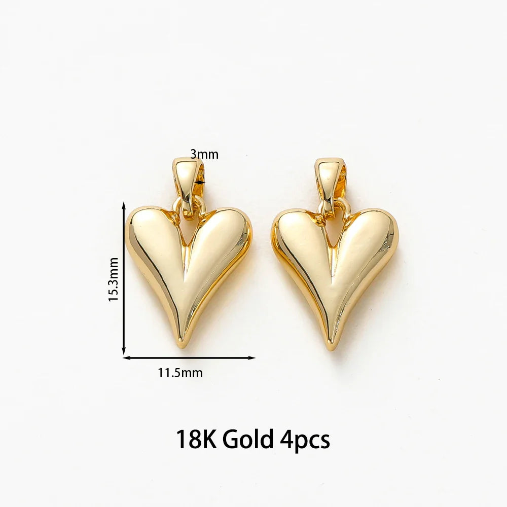4pcs/lot 14K 18K Gold Plated Heart Charm with Jump Ring Necklace Making Supplies Solid Love Pendant For DIY Jewelry Accessories