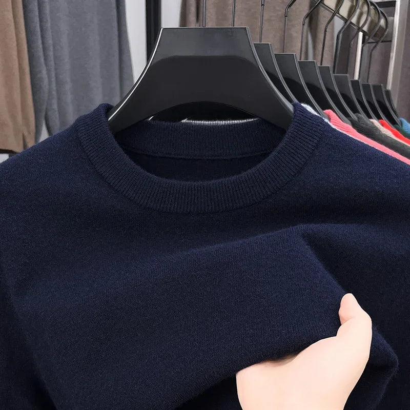 Men’s Classic Knit Sweater – Round Neck Long Sleeve Casual Pullover for Autumn/Winter