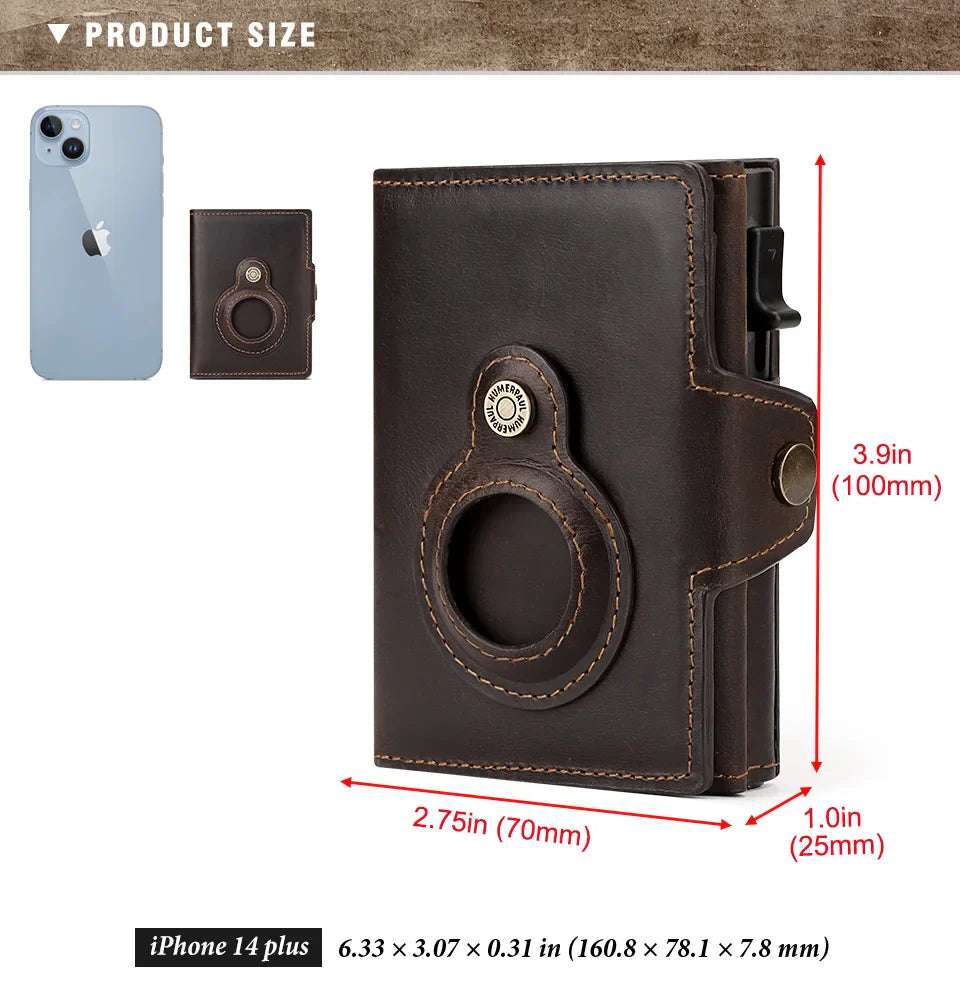 Anti-scan Magnet Credit Card Holder Wallet Genuine Leather Automatic Pop Out Aluminum Smart Wallets Luxury AirTag Purse Set