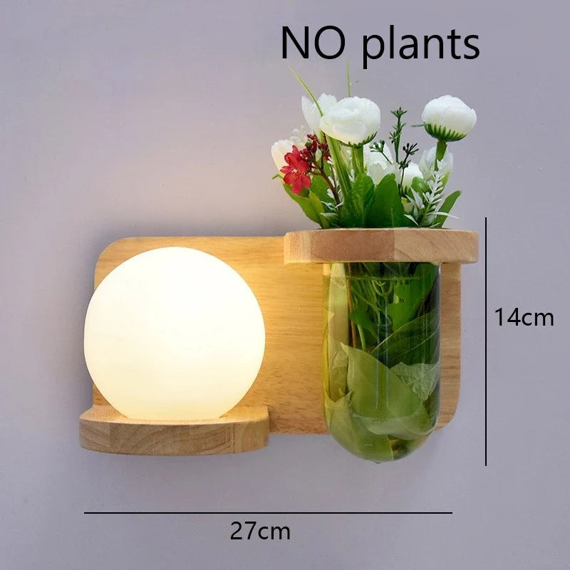 Modern Wooden LED Wall Lamp – Creative Plant & Decor Shelf Light (17 Styles)