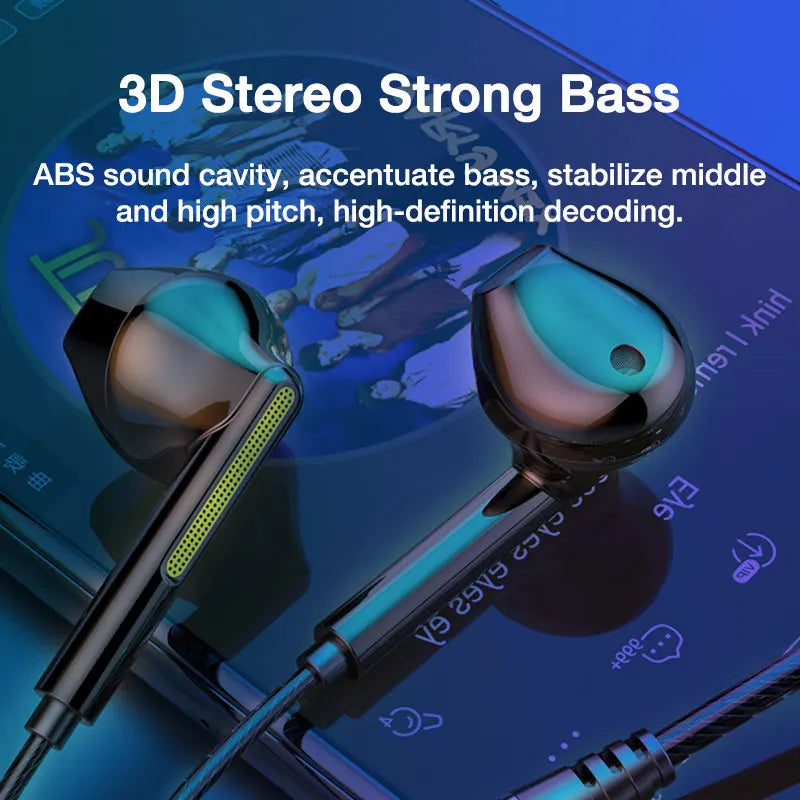 VAORLO 3.5mm/Type-C Wired Headphones Heavy Bass In Ear Earphone With Mic USB C Stereo Earbuds Gaming Headset For Samsung iPhone