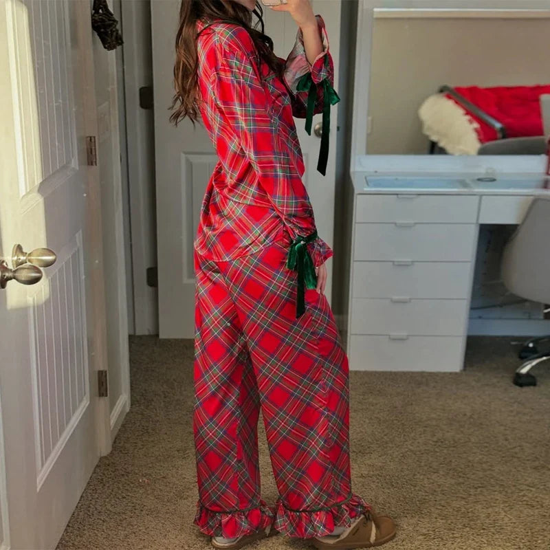 Women's Satin Silk Christmas Pajama Set