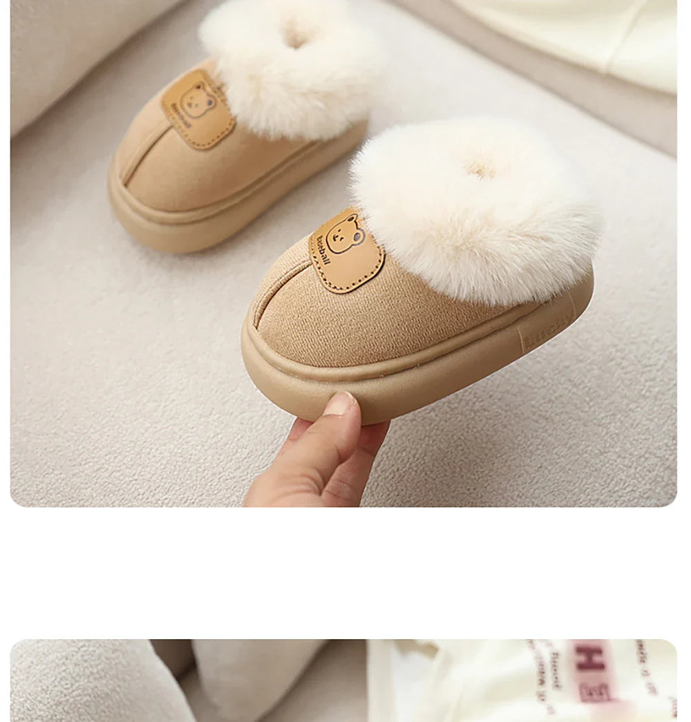 Unisex Cute Winter Boots for Toddlers Faux Fur Thick Warm Velvet Slip-On Baby Snow Footwear 1-3 Years Anti-Slippery PU Leather