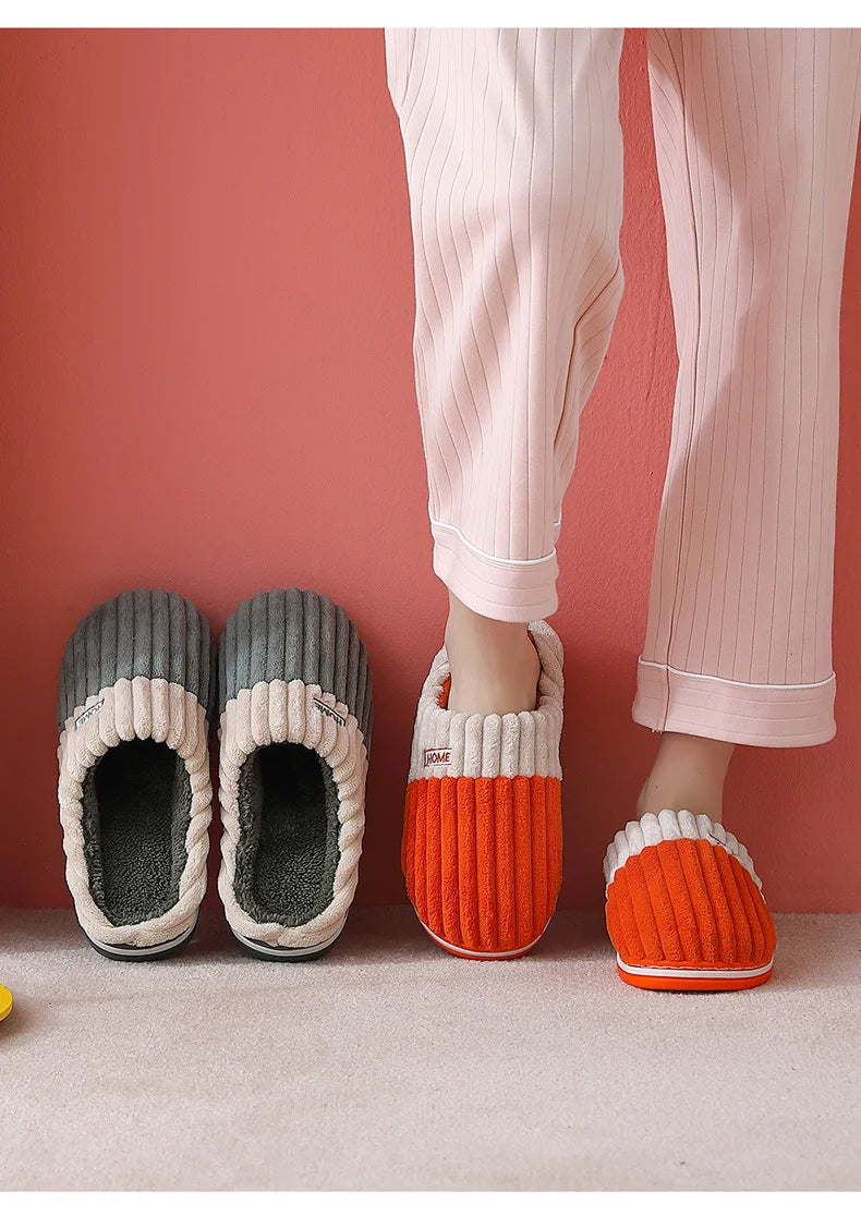 Bebealy Men Shoes Fur Women Slippers Winter House Shoes For Women Indoor Plush Warm Women Shoes 2024 Casual Home Shoes For Men