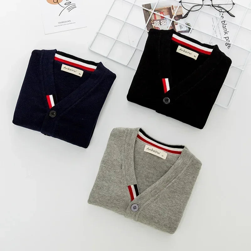 Kids Striped Knit Cardigan – Soft Cotton V-Neck Sweater for Boys & Girls, Warm Autumn Winter Knitwear