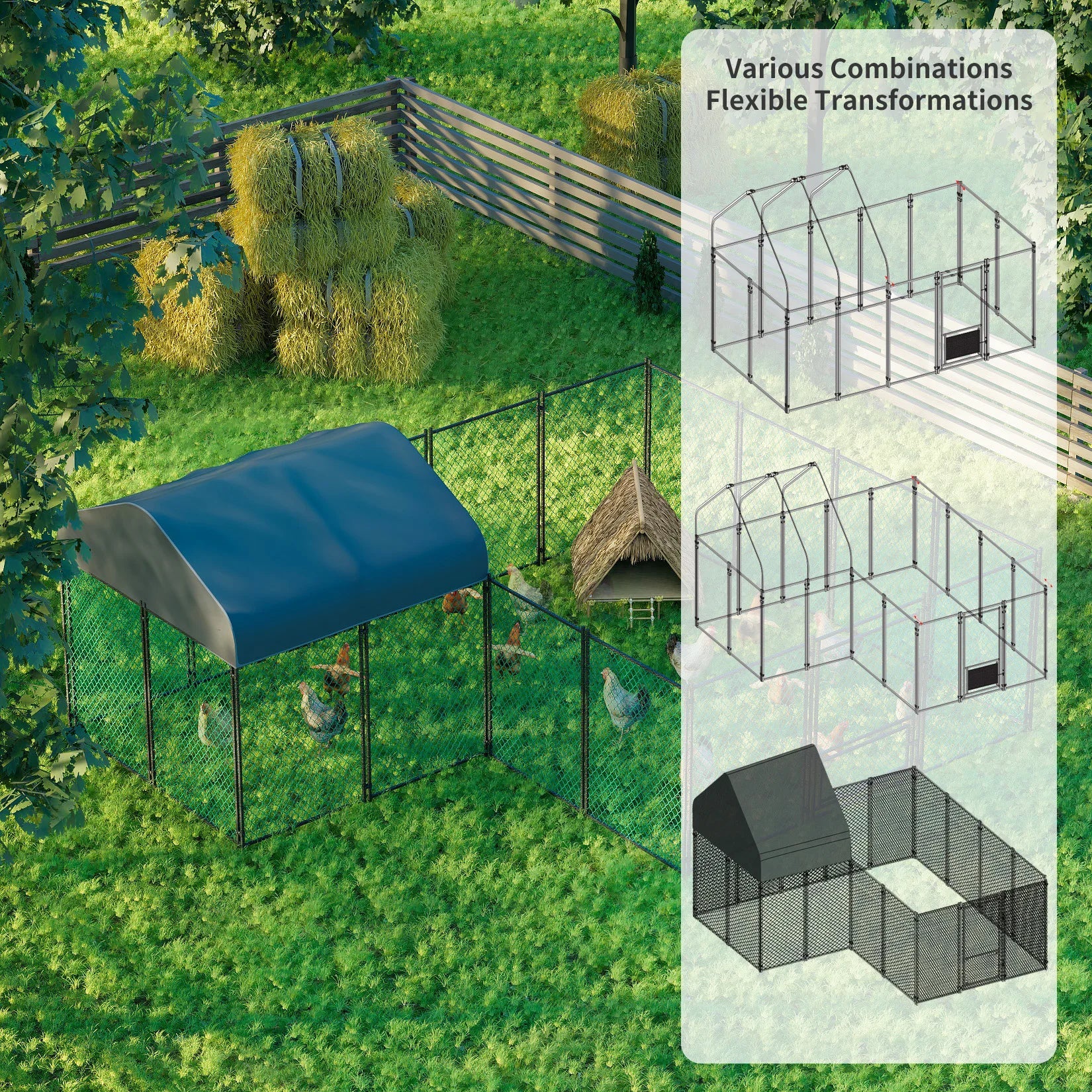 Jumbo Large Metal Chicken Coop Runs for Outdoor Yard, Walk in Chicken Cage, with Mesh and Waterproof Cover, Hen House