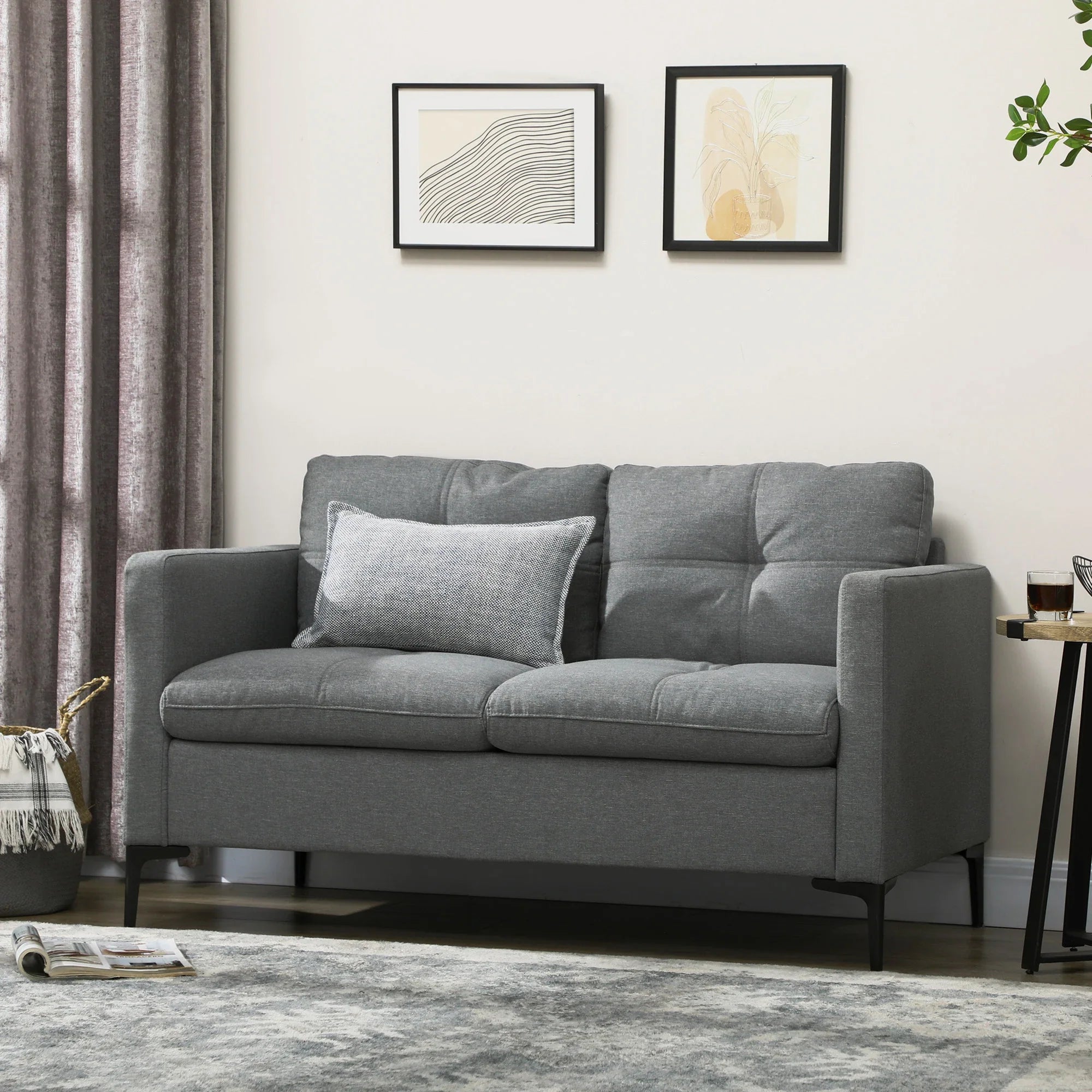 HOMCOM Modern 2 Seater Sofa – Upholstered Loveseat for Living Room