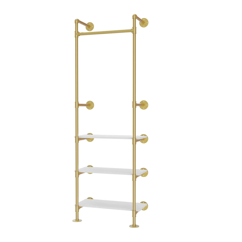 Industrial Pipe Clothing Rack Wood Garment Rack Pipeline Vintage Rack On Wall Gold