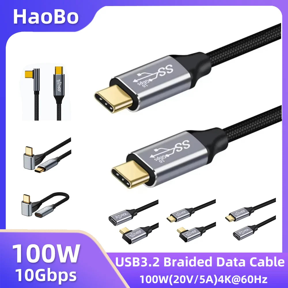 5A Type C Male Female 90 Angle Cable USB C Extension Cable Fast Charging USB Type C 3.1 PD100W Quick Charge With Corner Cables