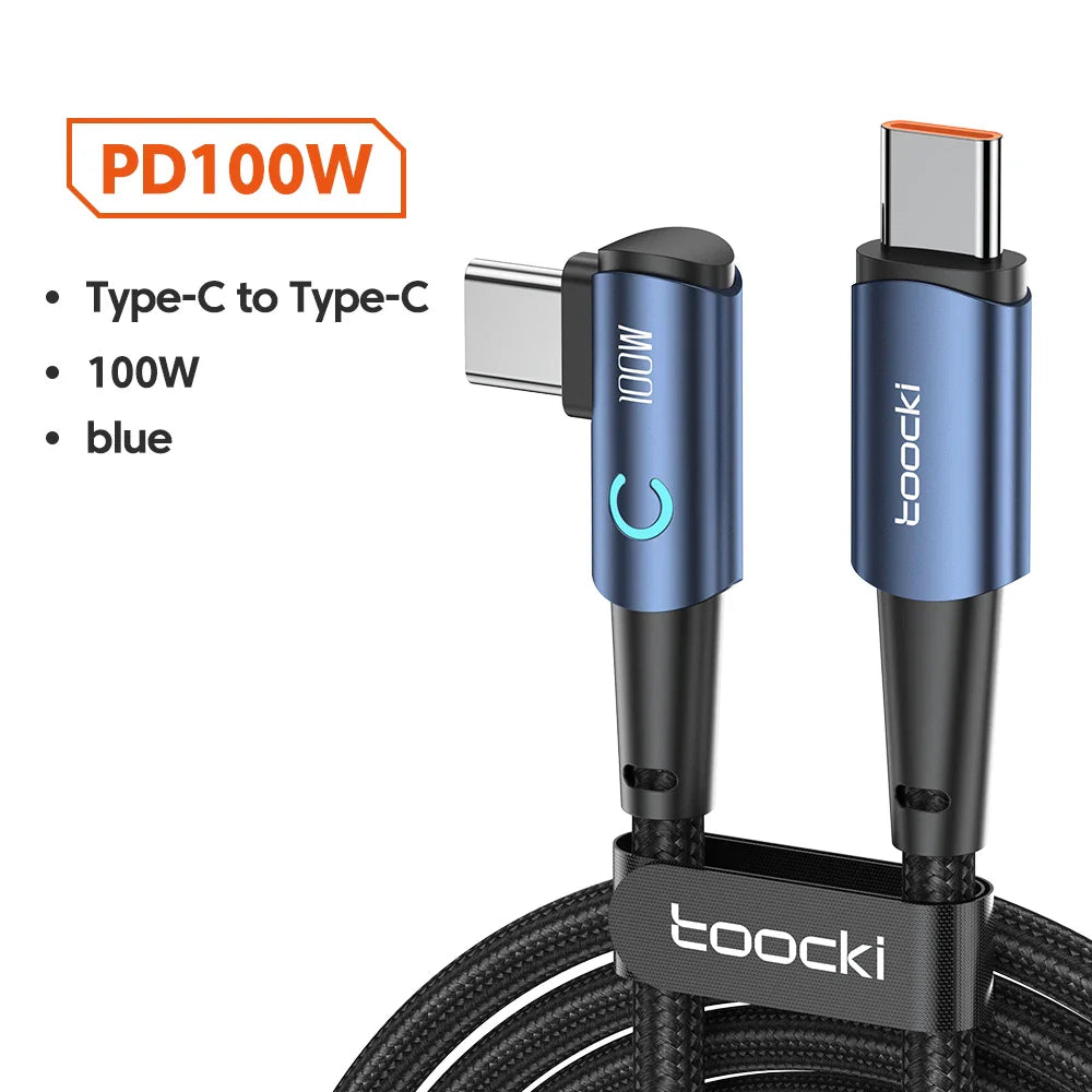 Toocki 90 Degree Elbow USB Type C Cable 100W 5A Fast Charging Data Cord For Huawei Xiaomi Samsung USB C To Type C Cable Gaming