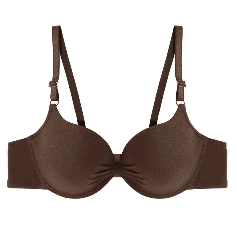Bras Sexy Women Cotton Gathered Bra Deep V Underwire Ladied Brassiere Push Up Lingerie Solid Bras Backless Intimate Underwear