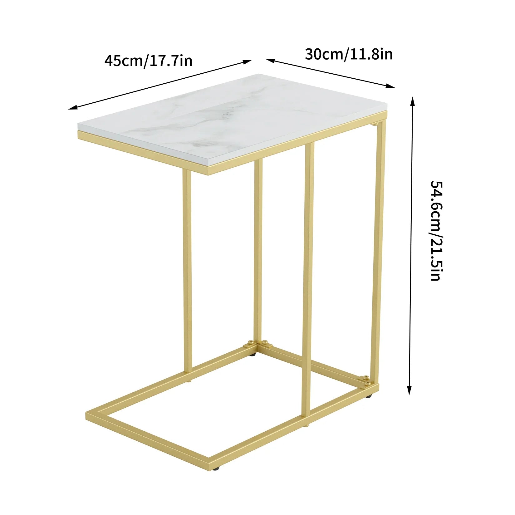 Marble Side End Table, C Shaped Couch, Coffee Table, Slide Under Sofa Bed, Indoor Gold Metal Frame