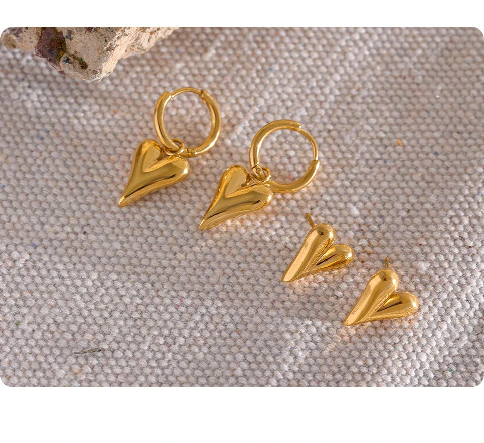 Yhpup Stainless Steel Chic Heart Huggie Hoop Earrings Charm Gold Color Tarnish Free Trendy Fashion Jewelry for Women Bijoux