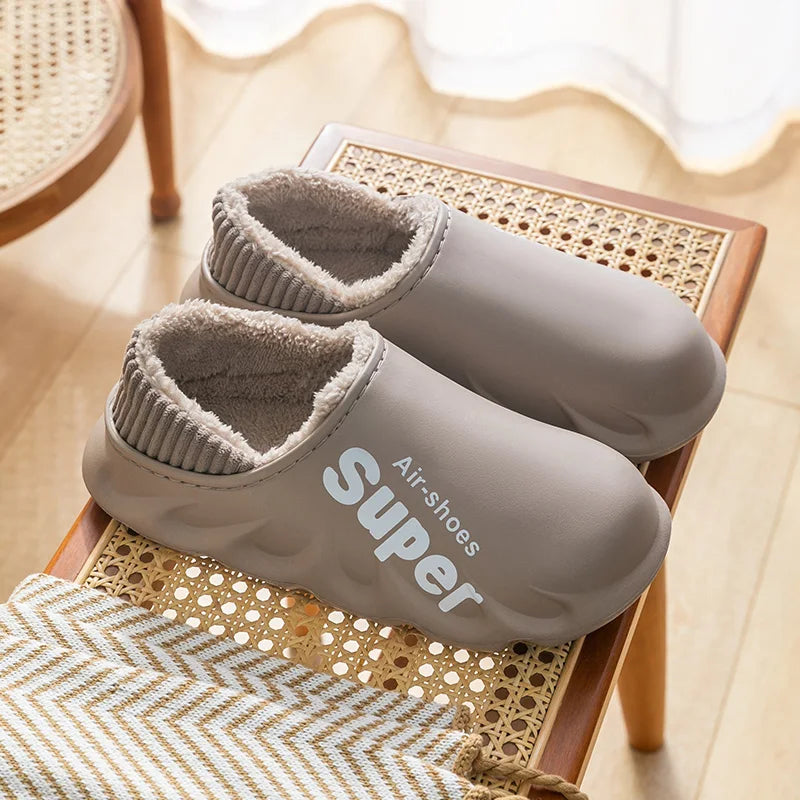 Winter Men Women Warm Slippers Cotton Slippers Outdoor Indoor Warm Shoes Men's Couple Home Bedroom Plush Slippers Big Size 46 47