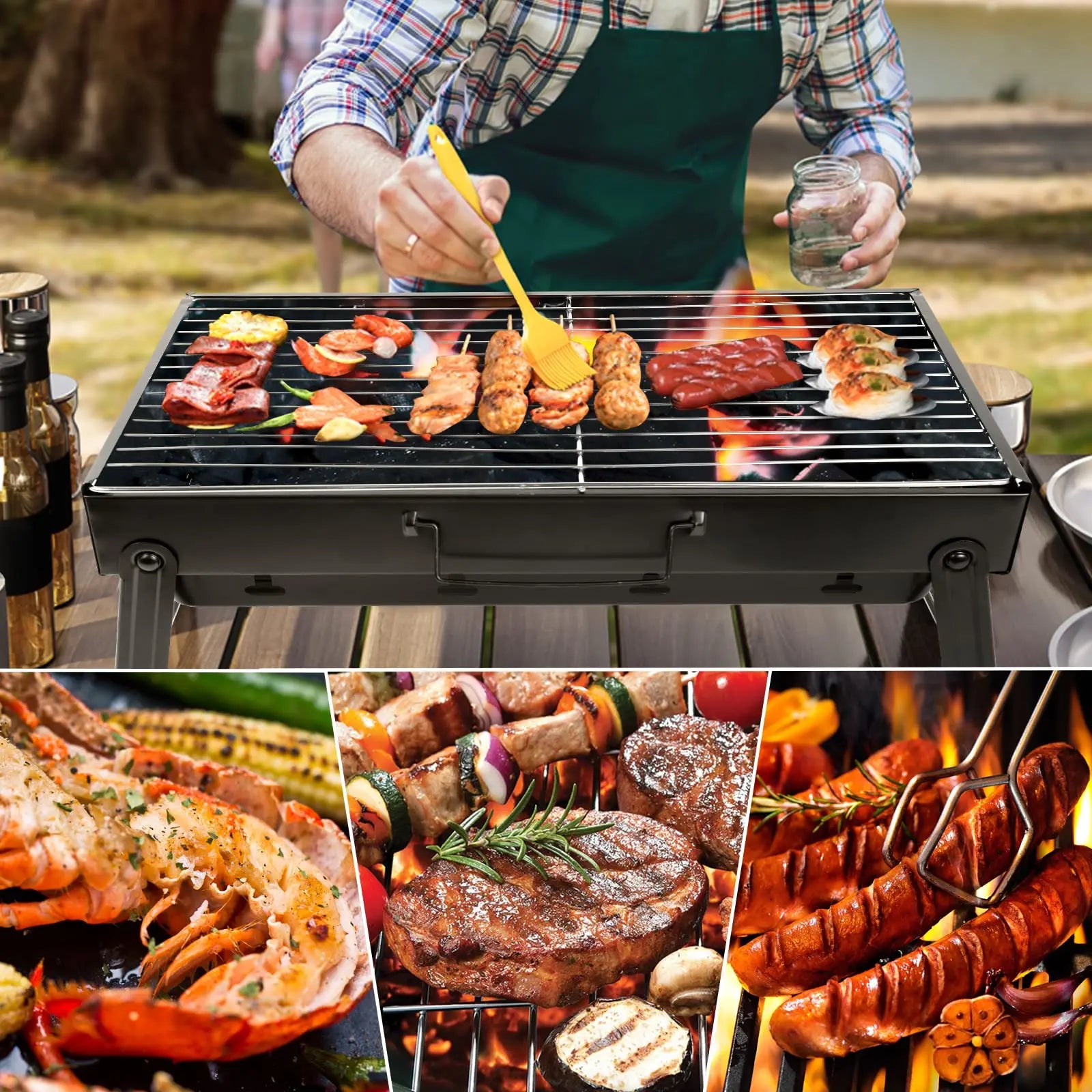 Portable Folding BBQ Grill, Compact and Lightweight Charcoal Grill, Easy to Assemble and Carry, Ideal for Outdoor Cooking