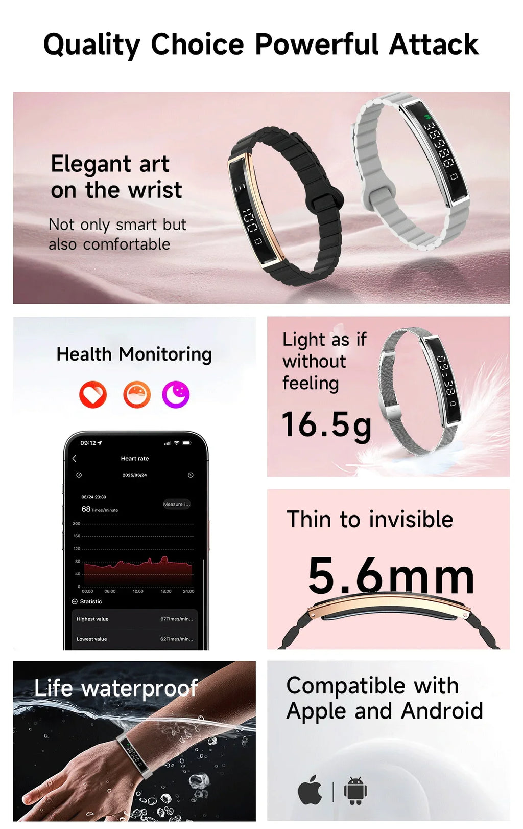 Health & Fitness Smart Bracelet with Heart, Sleep & Activity Tracking