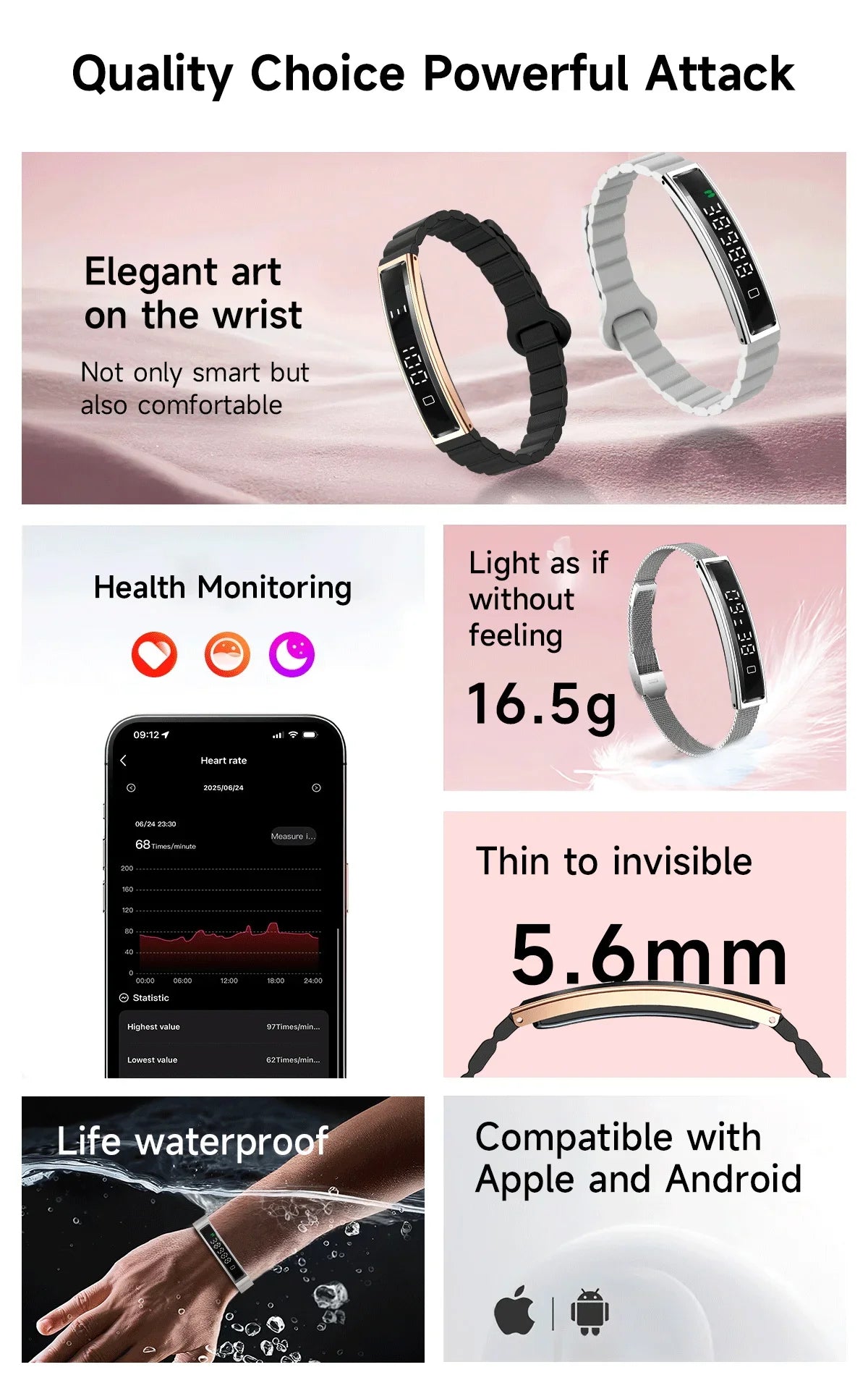 Health & Fitness Smart Bracelet with Heart, Sleep & Activity Tracking