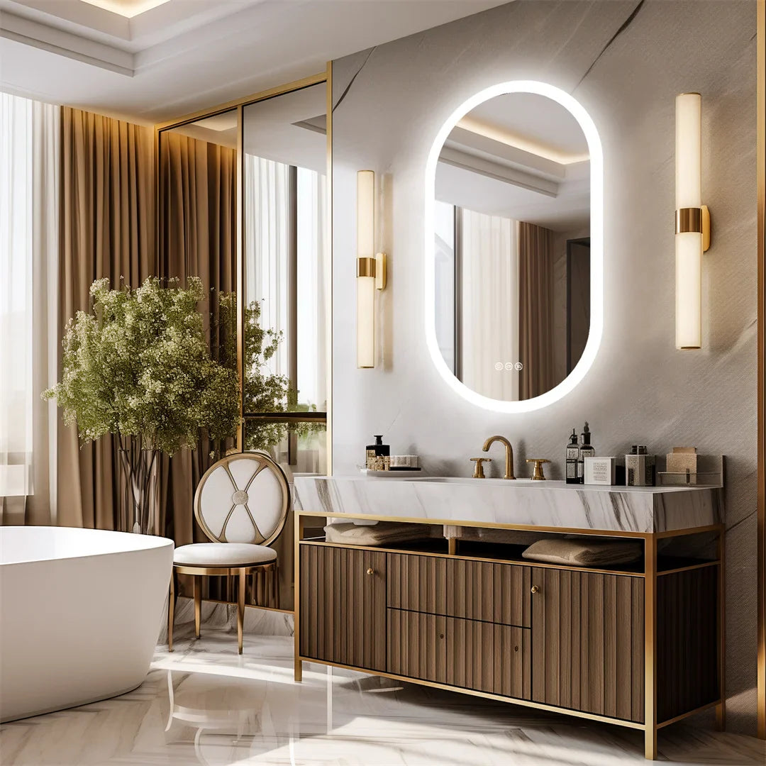 LUVODI Waterproof Illuminate Bathroom Light Vanity Mirror Frameless Touch Screen Backlit Demist Wash Basin Mirror