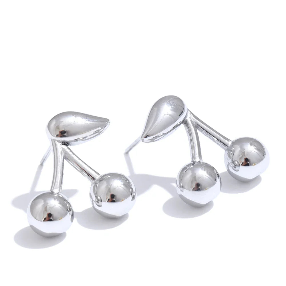 Yhpup 316L Stainless Steel Metal Chic Cherry Golden Stud Earrings Water Resistant Charm Fashion Jewelry 18K PVD Plated Wholesale