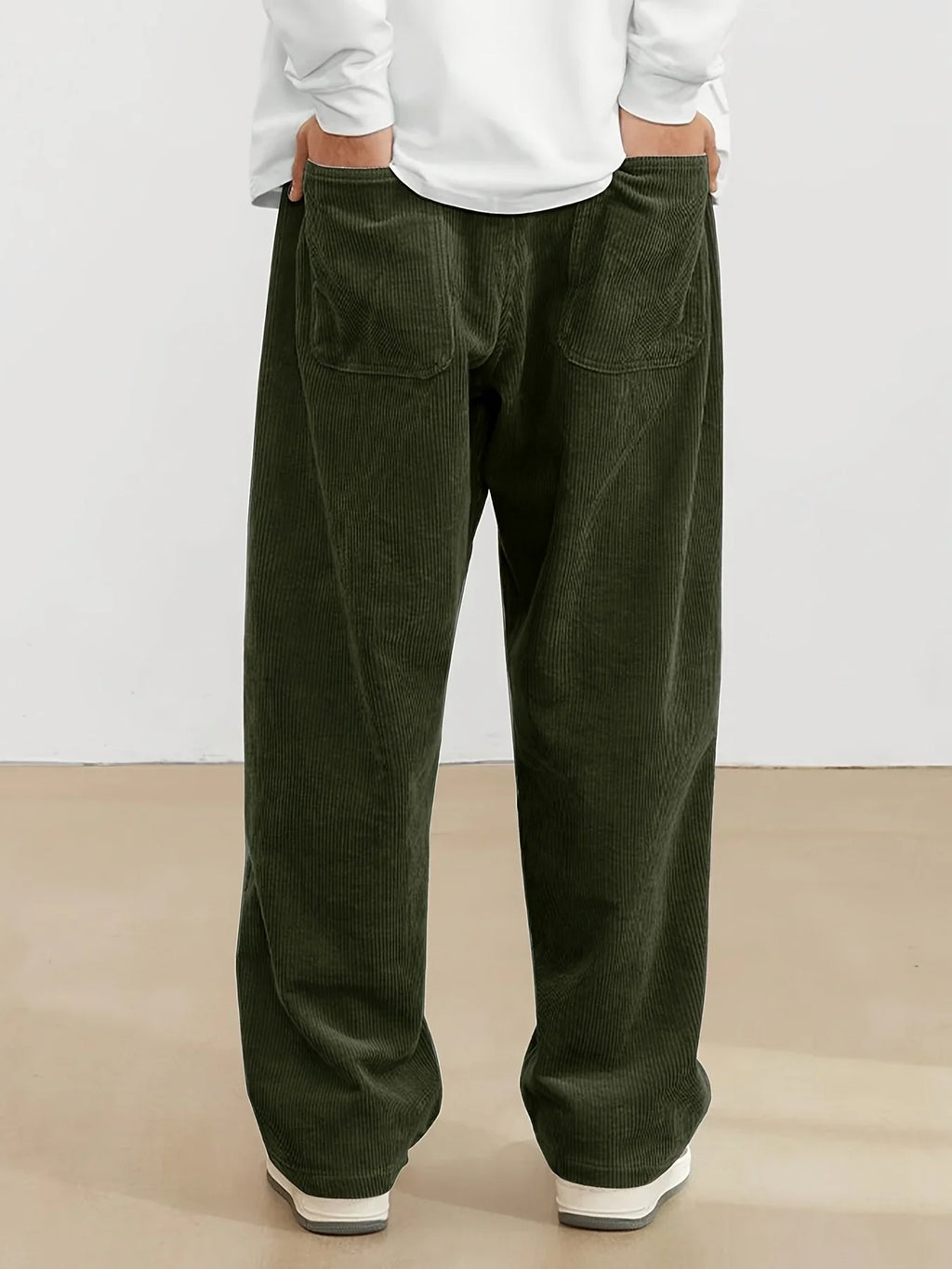 Men’s Corduroy Loose Fit Pants – Elastic Waist Drawstring Casual Trousers