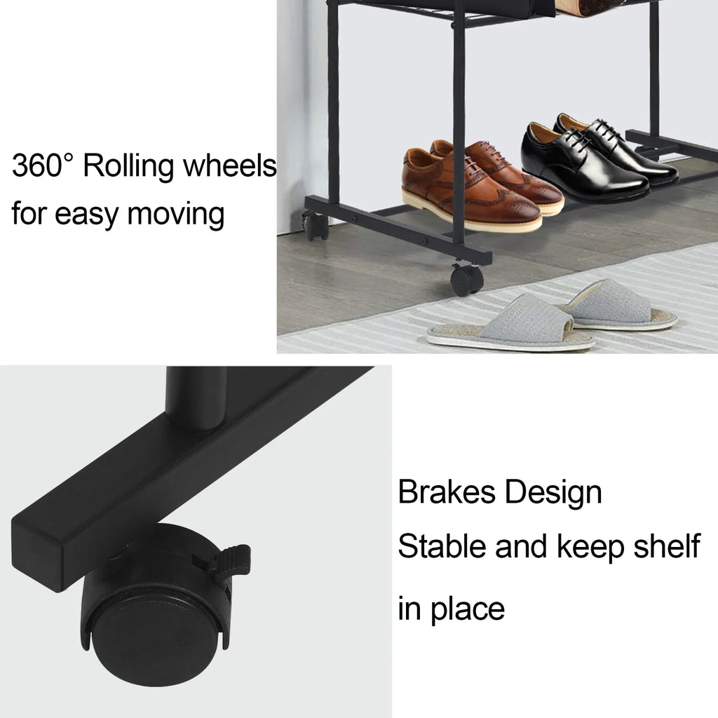 Heavy Metal Double Clothes Rail Hanging Rack Garment Display Stand Storage Shelf Rolling Closet Organizer