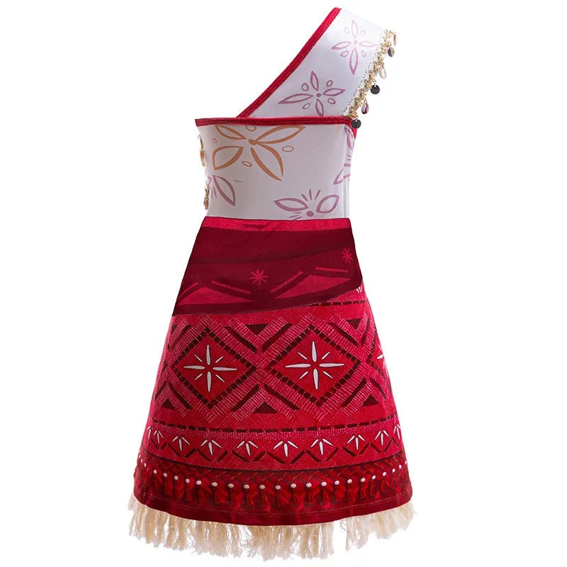 Disney New Movie Moana 2 Dress Christmas Girl Moana Princess Dress Cosplay Girls One-Shoulder Suspender Dress Accessories Set