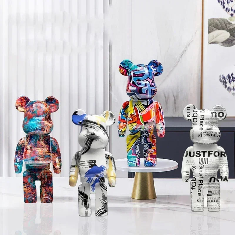 Graffiti Bear Resin Statue Decor | Modern Colourful Bear Ornament 27cm