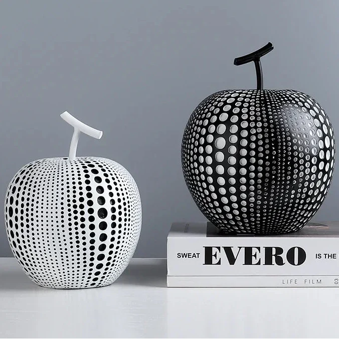 Modern Minimalist Resin Apple Decoration – Black & White Contemporary Home Decor