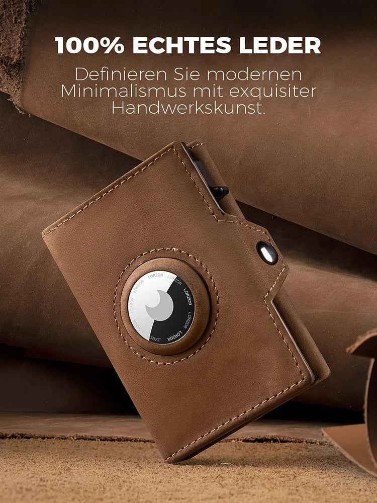 YATBEST Men's Leather Wallet With Coin Pocket AirTag Positioning Card Clip RFID Anti Magnetic Anti-Theft Card Swiping Bag