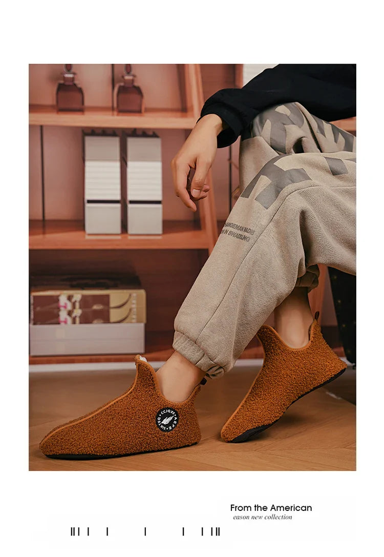 Winter Slippers Men Couples Slippers Non-slip Warm Women and Men Slipper Indoor Soft Shoes Comfortable Flat Home Cotton Shoe