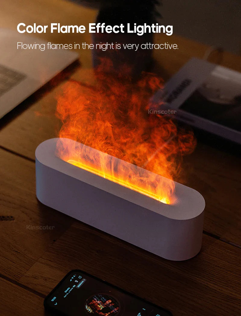 KINSCOTER RGB Flame Aroma Diffuser Air Humidifier Ultrasonic Cool Mist Maker Fogger LED Essential Oil Fire LED Lamp Difusor Gift