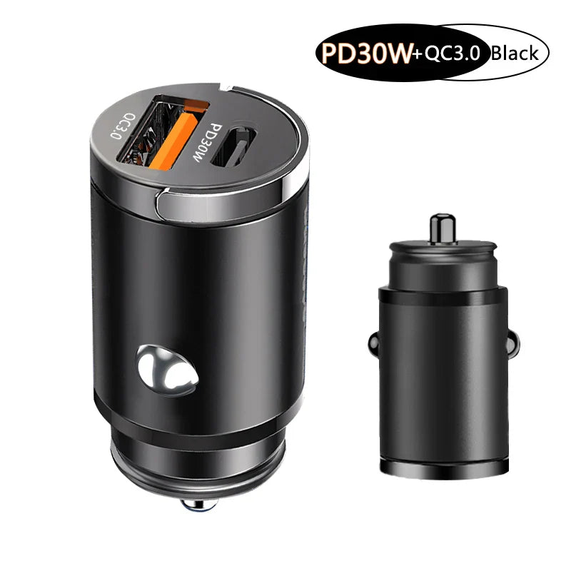 100W USB Car Charger Mini Fast Charging Dual Ports Phone Charger Type C QC3.0 PD Car Chargers for IPhone Xiaomi Huawei Samsung