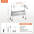 VEVOR 46inch Rotisserie Grill with Windscreen Charcoal Spit Grill 132 Lbs Capacity Stainless Steel Roaster with Lockable Wheels