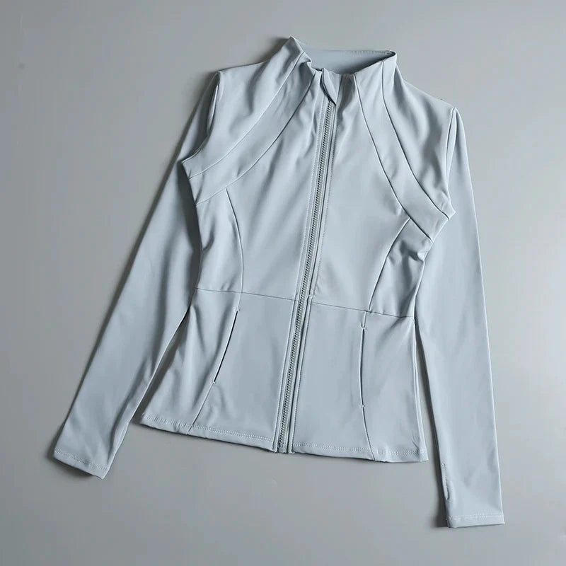 New yoga wear ladies coat round high elastic loose exercise yoga fitness long sleeve stand-up collar  yoga tops