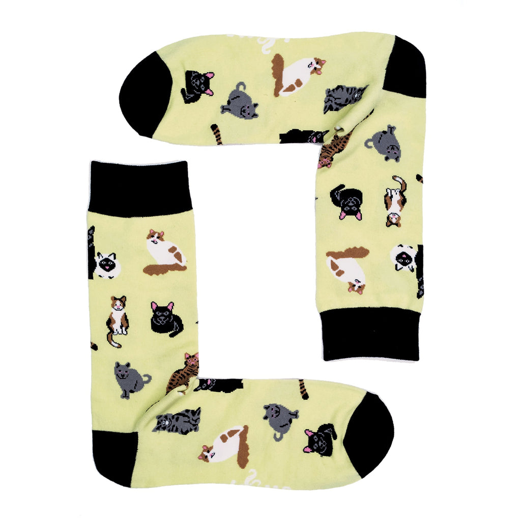 1 Pack Mens & Ladies Cat Print Crew Cotton Socks