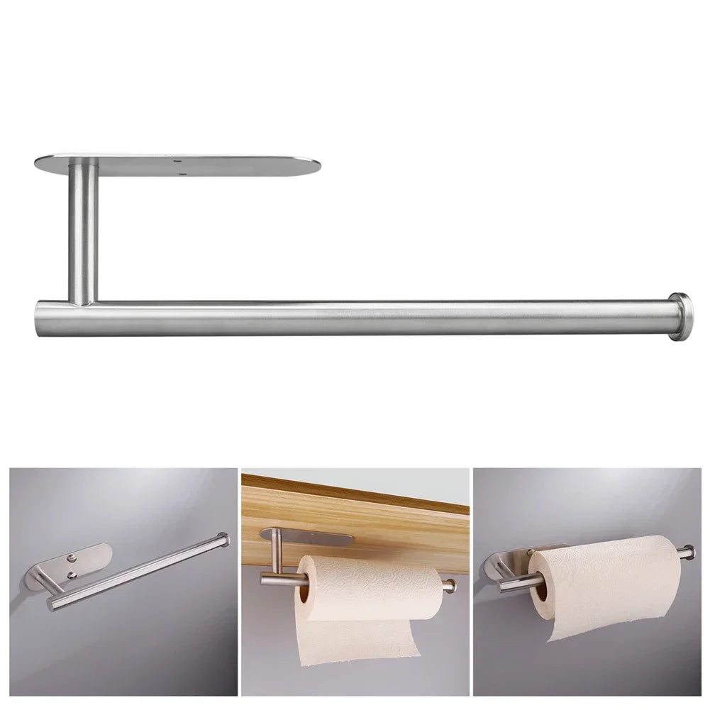 Adhesive Toilet Roll Paper Holder Organizer Wall Mount Storage Stand Kitchen Bathroom No Drill Tissue Towel Dispenser Stainless
