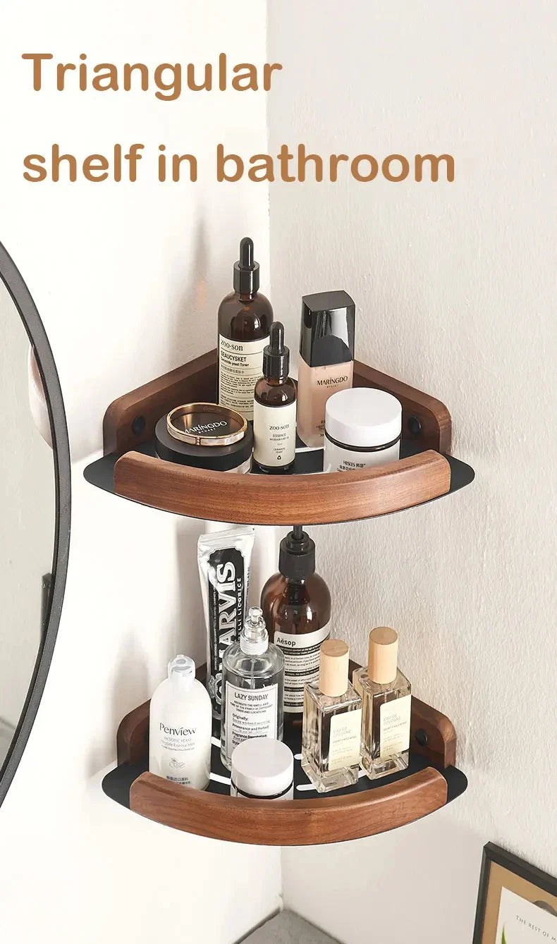 Modern Wooden Bathroom Wall Storage Rack – Shelves, Towel Bar & Hooks Set